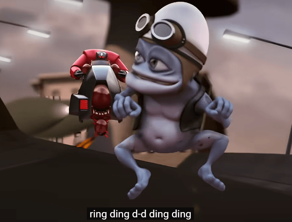 https://aiapp.u14.com/popliqo.com/blog/crazy-frog-ai/01-crazyfrog-original.png — Crazy Frog riding his invisible motorcycle in the Axel F music video