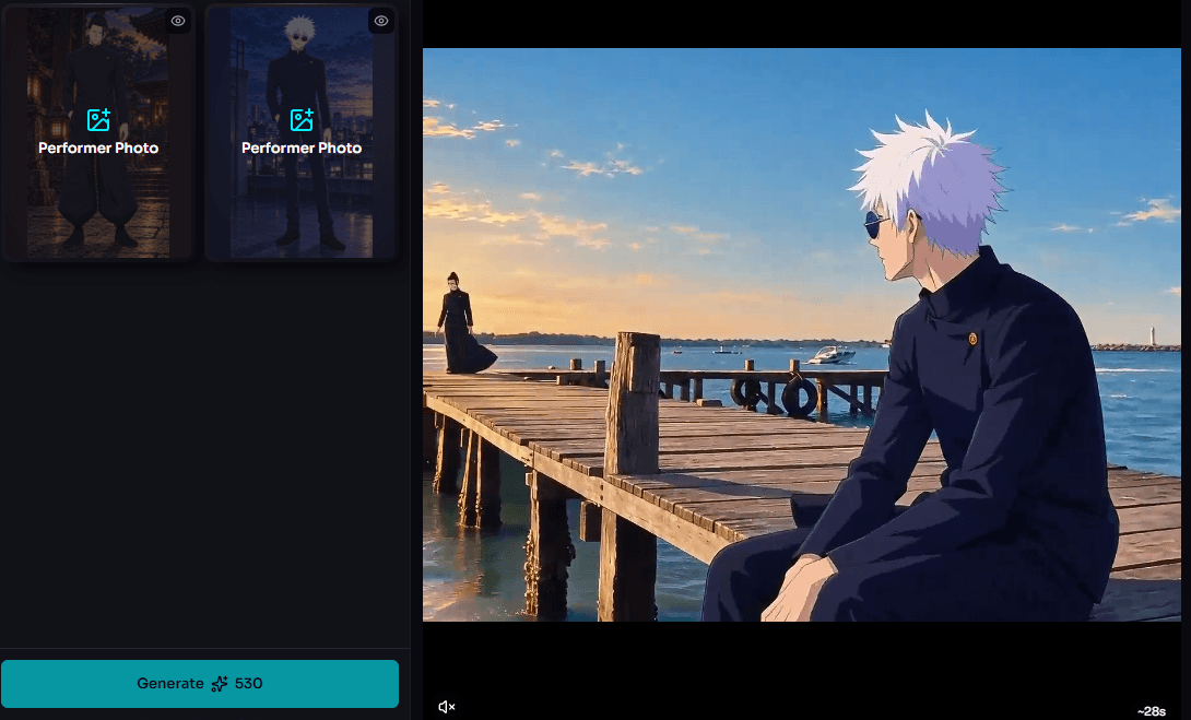 The Popliqo Raindance template with two Performer photo slots and the generate button