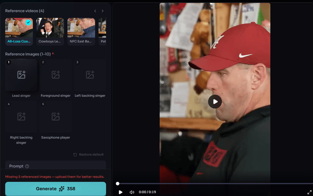 Beş fotoğraf alanı ve dört referans klibi olan Popliqo Tiny Desk AI Concert şablonu